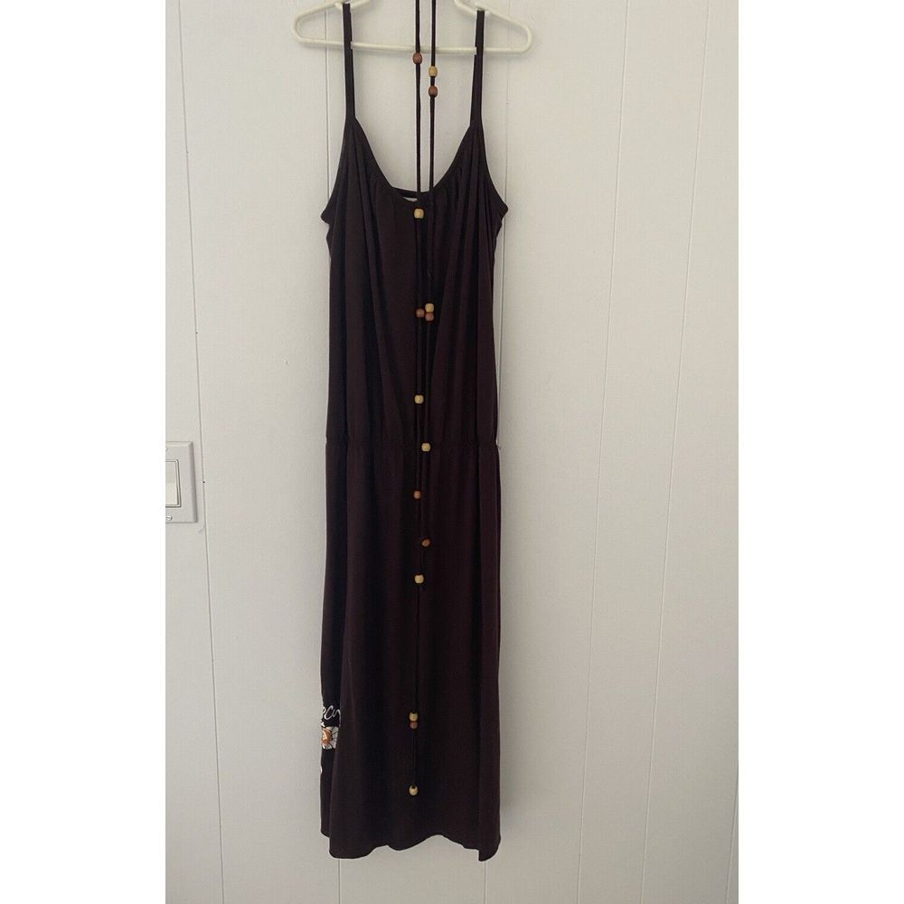 Rip Curl Women's XS Sundress Maxi Spaghetti Strap Brown Beads Boho Surfer Hippie